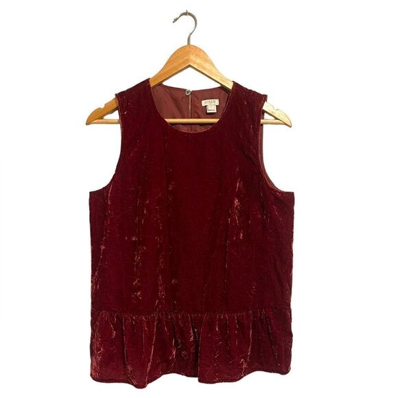 J.Crew Factory Red Velvet Peplum Top - Picture 2 of 11